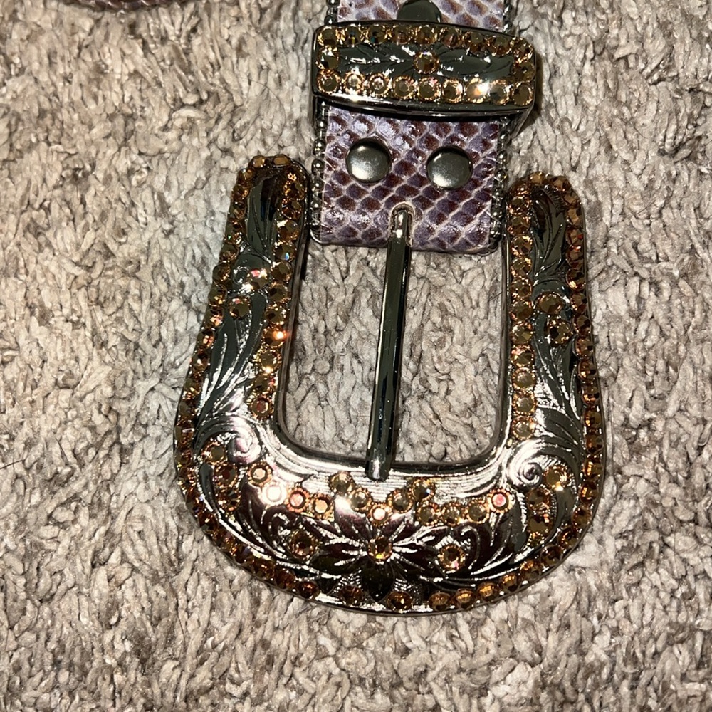 BB Simon Swarovski Crystal Silver and Brown Belt - Picture 2 of 6